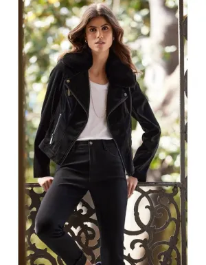 Black Fur Motto Jacket