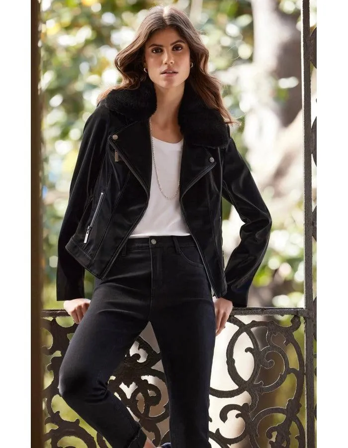 Black Fur Motto Jacket
