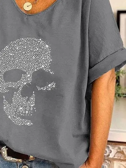 Black T-Shirt with Rhinestone Detail
