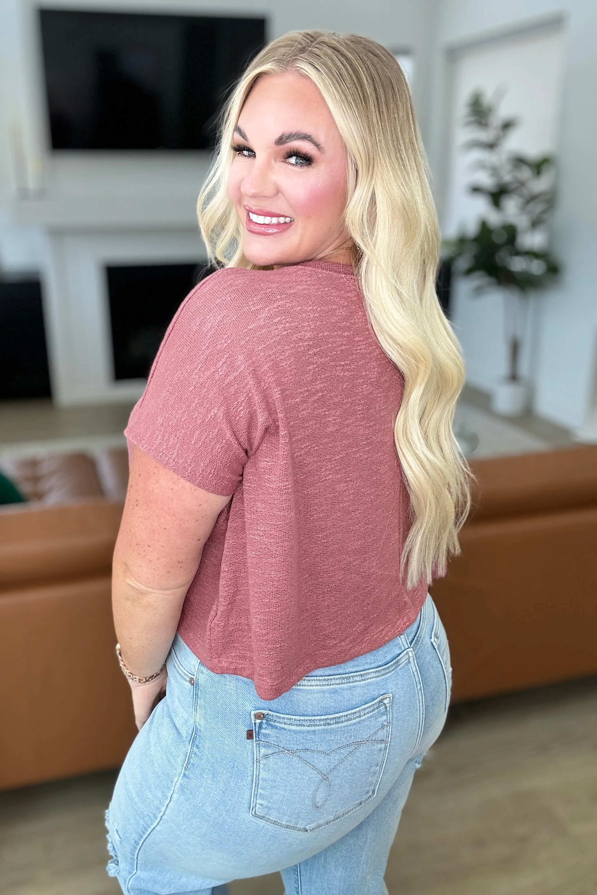 Classic Comfort V-Neck Top in Winter Rose - 6/19/2024