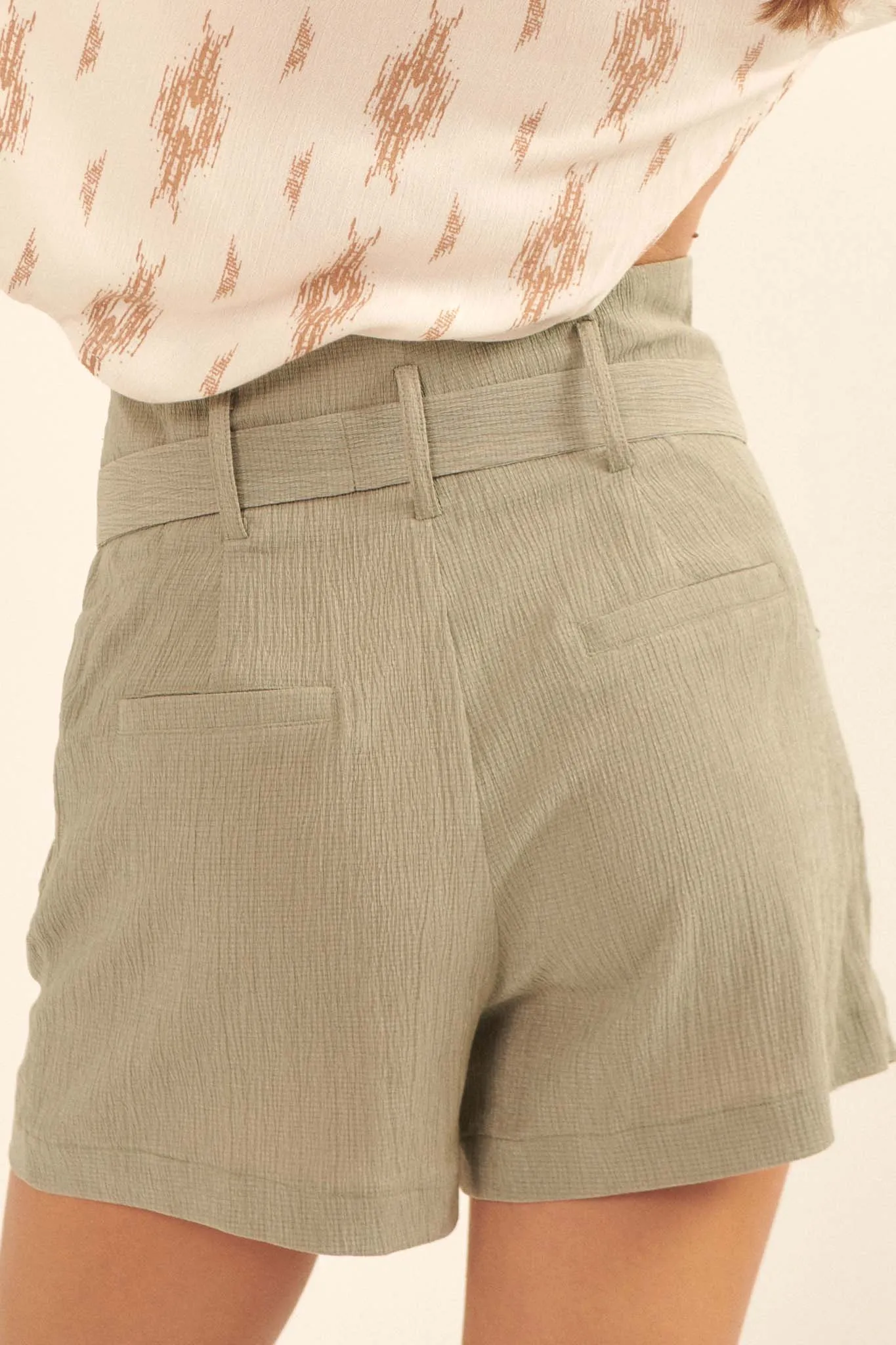 Come Alive Belted Crepe Paperbag Shorts