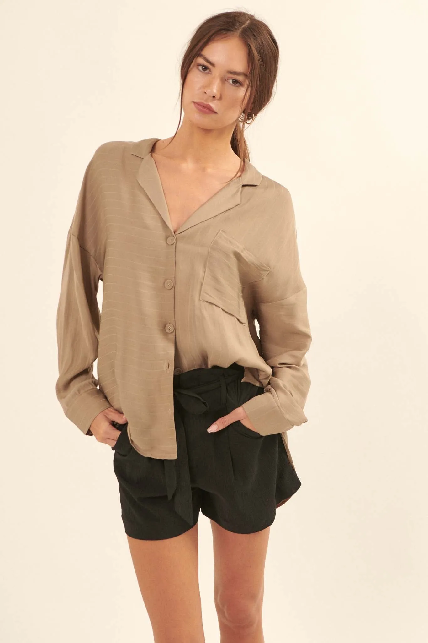 Come Alive Belted Crepe Paperbag Shorts
