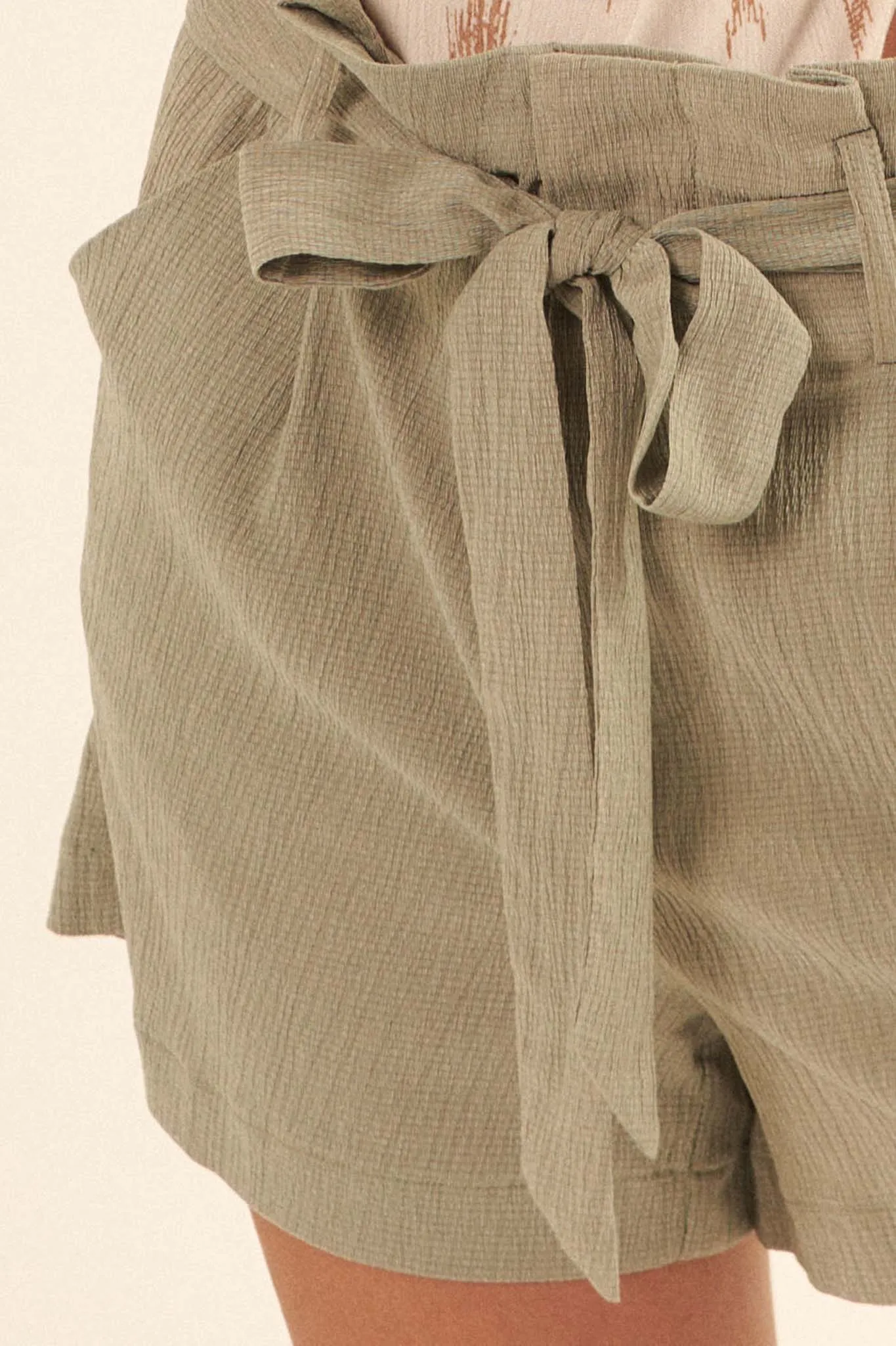 Come Alive Belted Crepe Paperbag Shorts