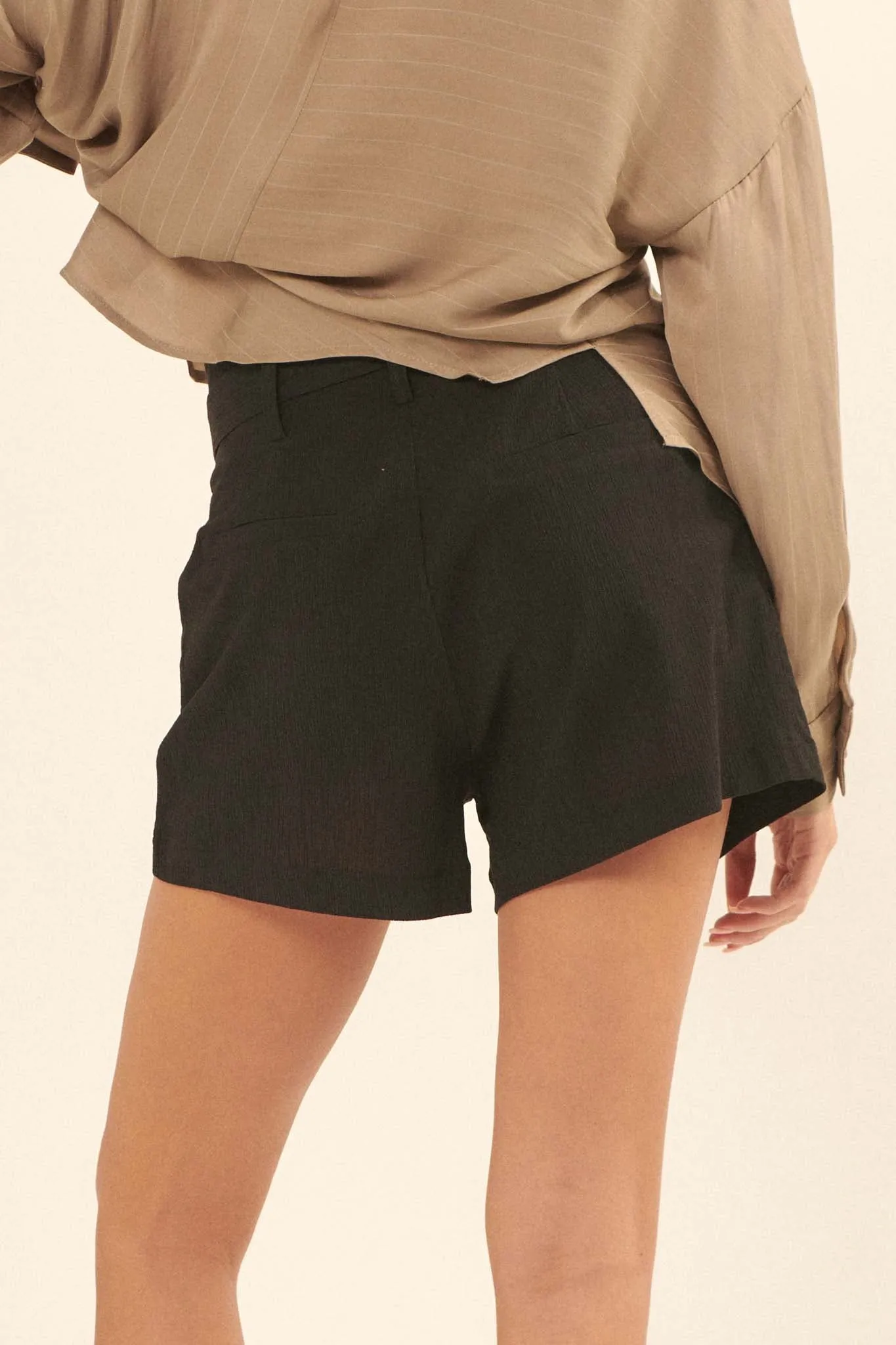 Come Alive Belted Crepe Paperbag Shorts