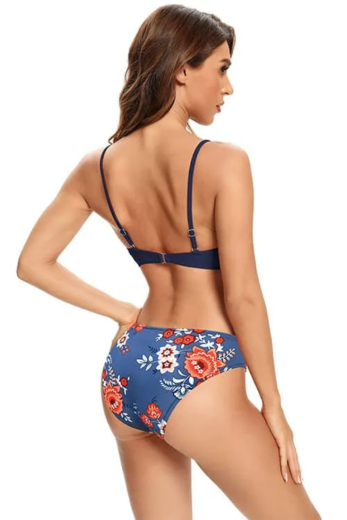Cutout Floral Print Low Waist Bikini