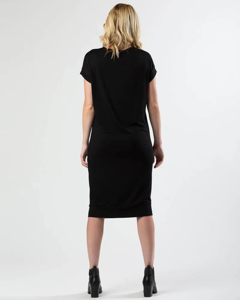 Draped Cupro Midi Dress in Black
