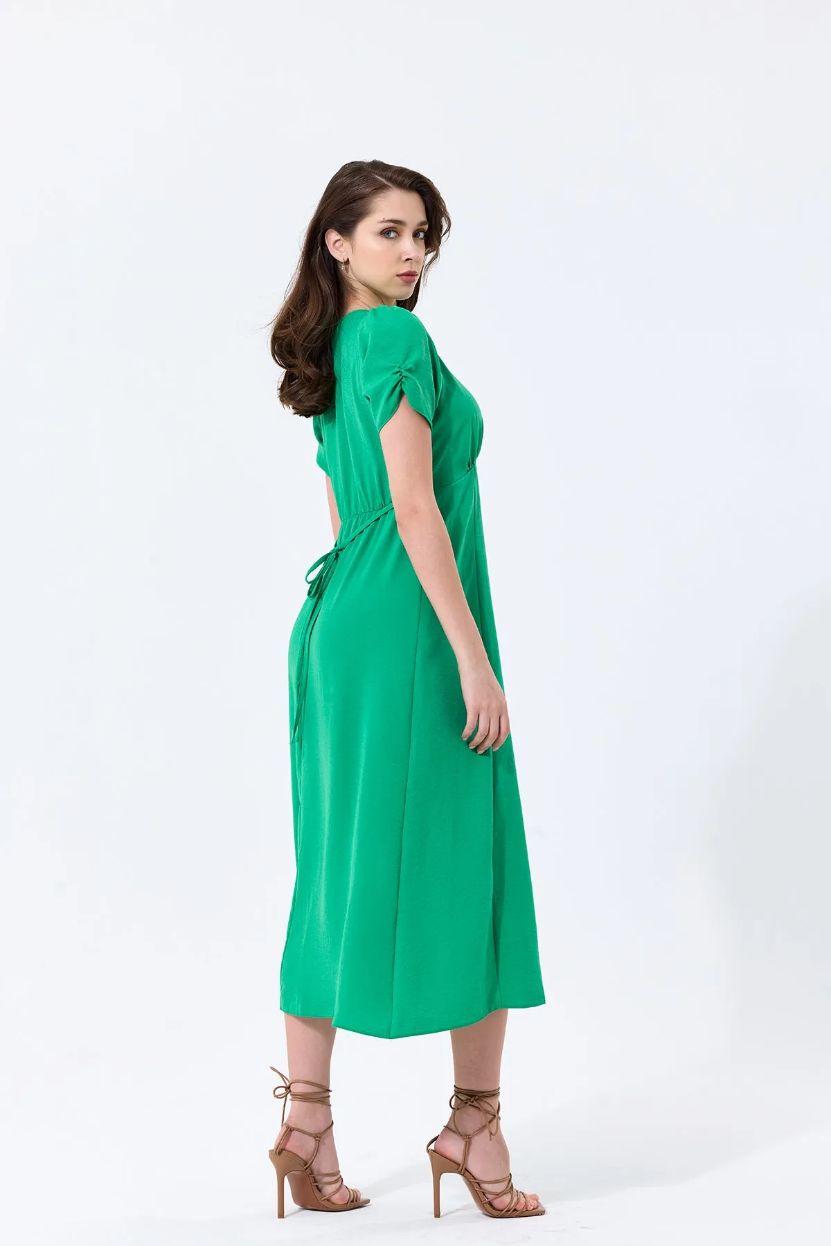 Effortless Button-Up Midi Dress in Soft Green Linen