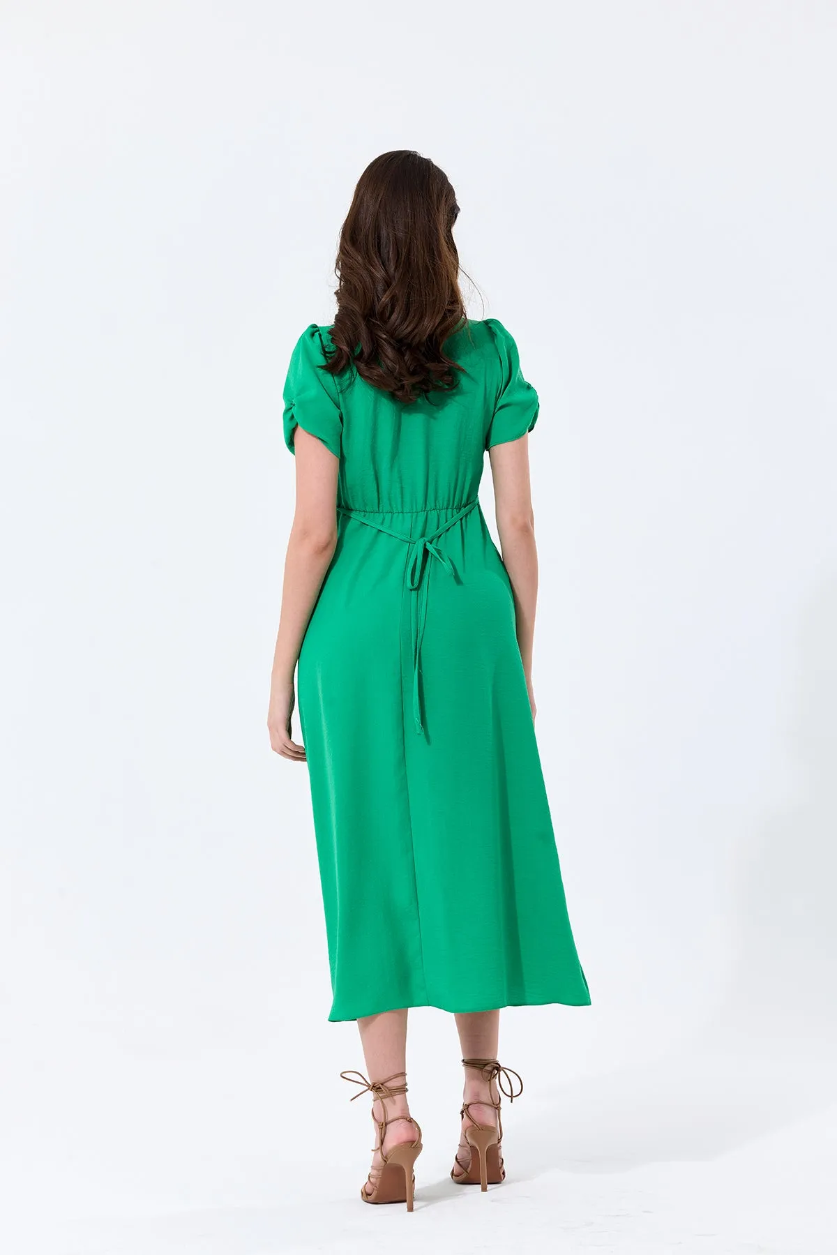 Effortless Button-Up Midi Dress in Soft Green Linen