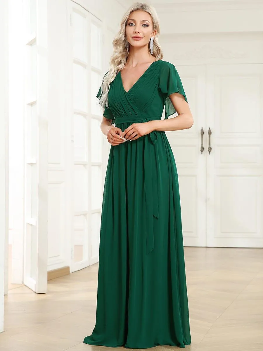 Flowy Pleated A-Line Chiffon Tie-Waist Bridesmaid Dress