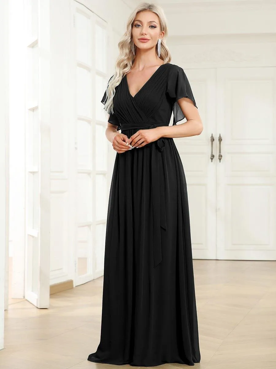 Flowy Pleated A-Line Chiffon Tie-Waist Bridesmaid Dress