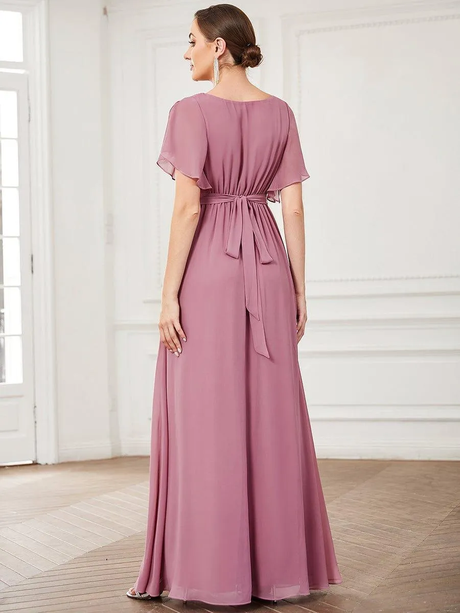 Flowy Pleated A-Line Chiffon Tie-Waist Bridesmaid Dress