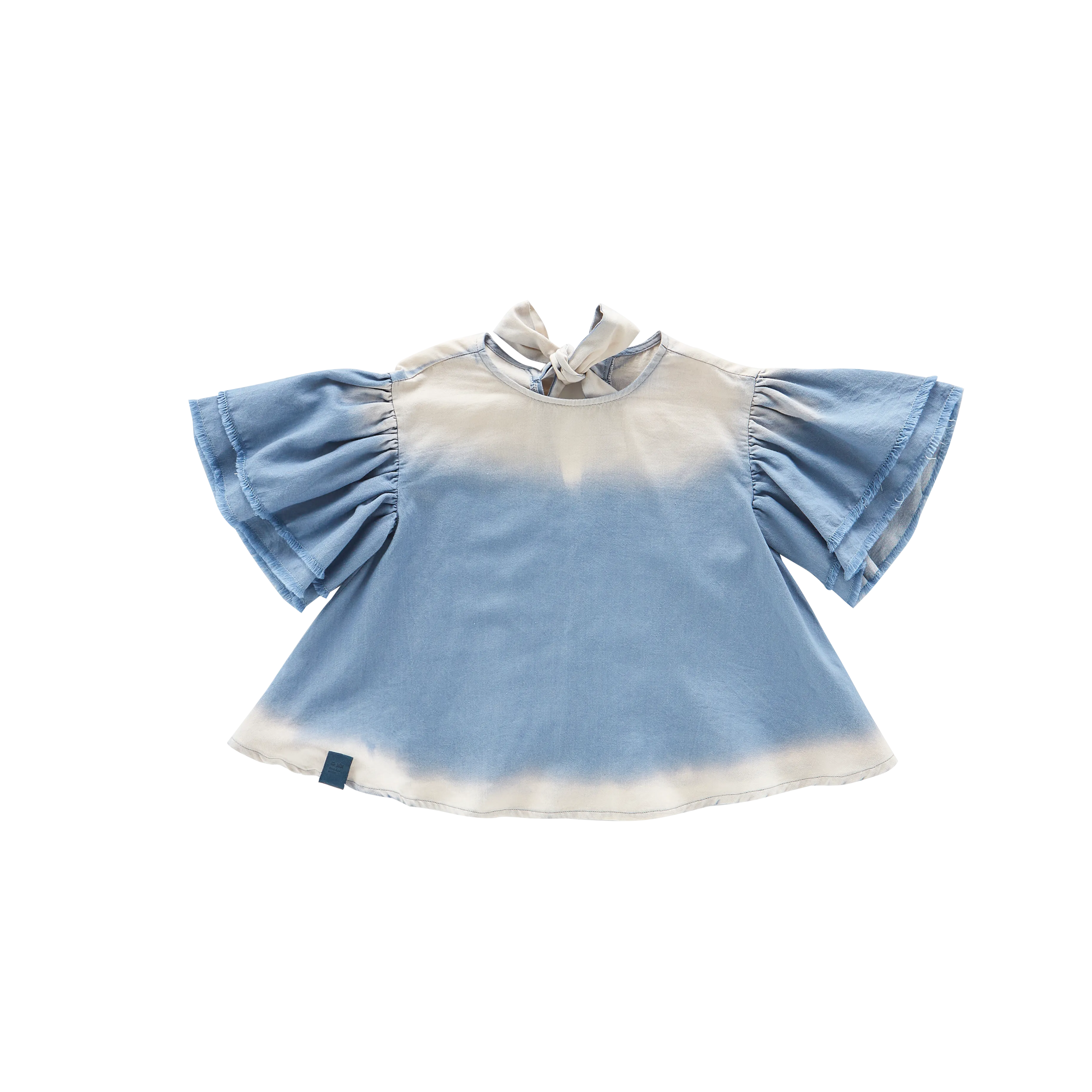 Girls Distressed Chambray Flared Top | Light Blue