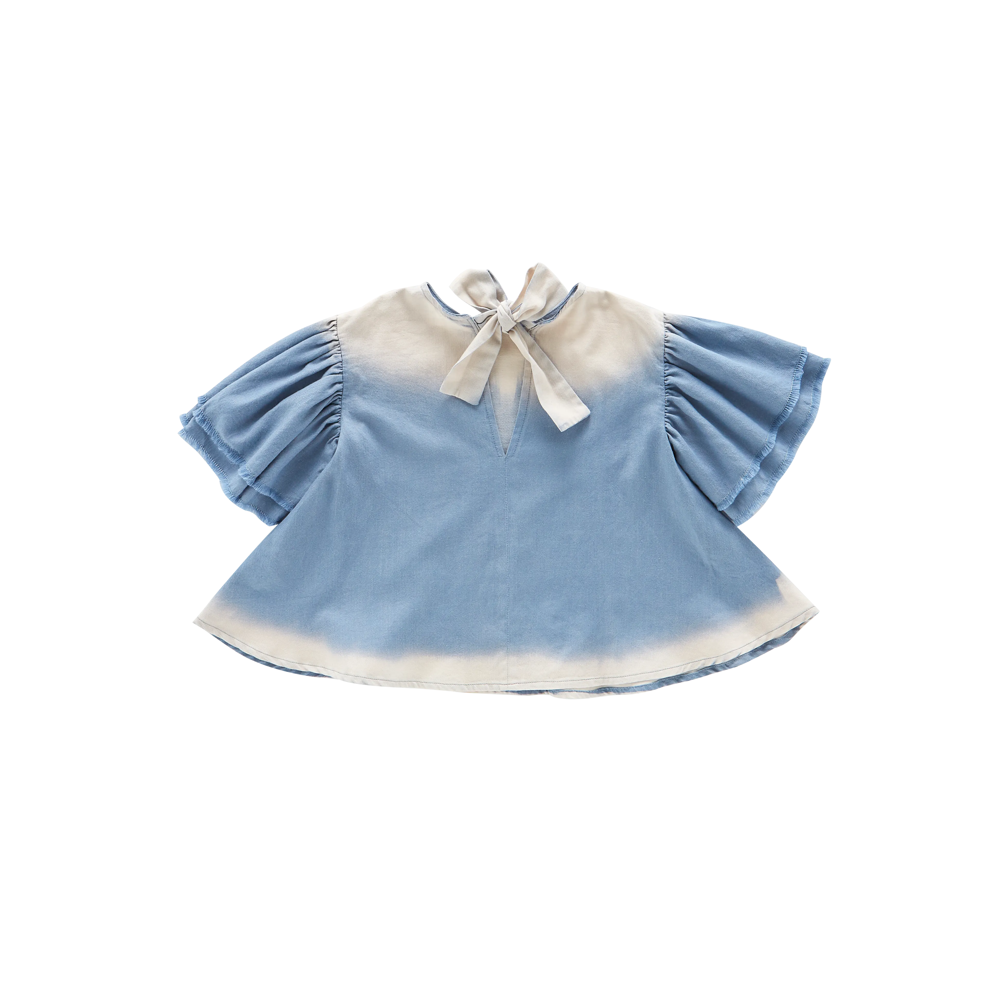 Girls Distressed Chambray Flared Top | Light Blue