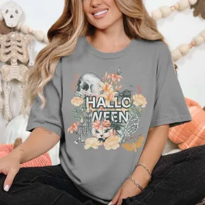 Halloween Skulls And Flowers Wholesale Comfort Color Graphic Tee - Fast Shipping