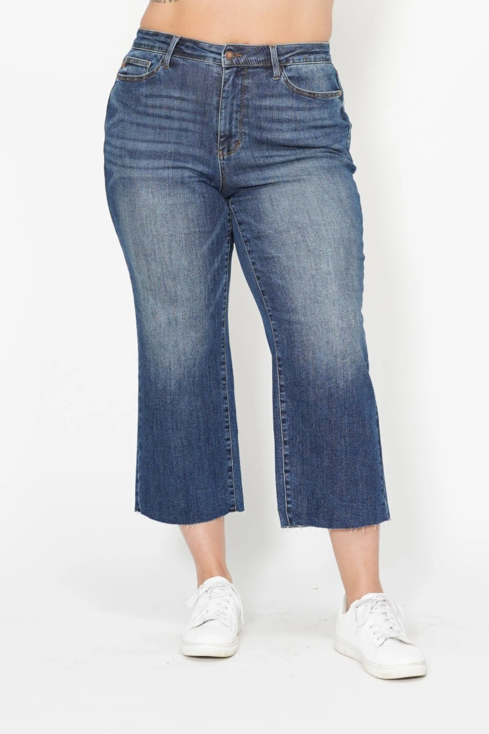 Kimi - Judy Blue HW Crop Wide Leg Jeans with W/Embroidery Pocket