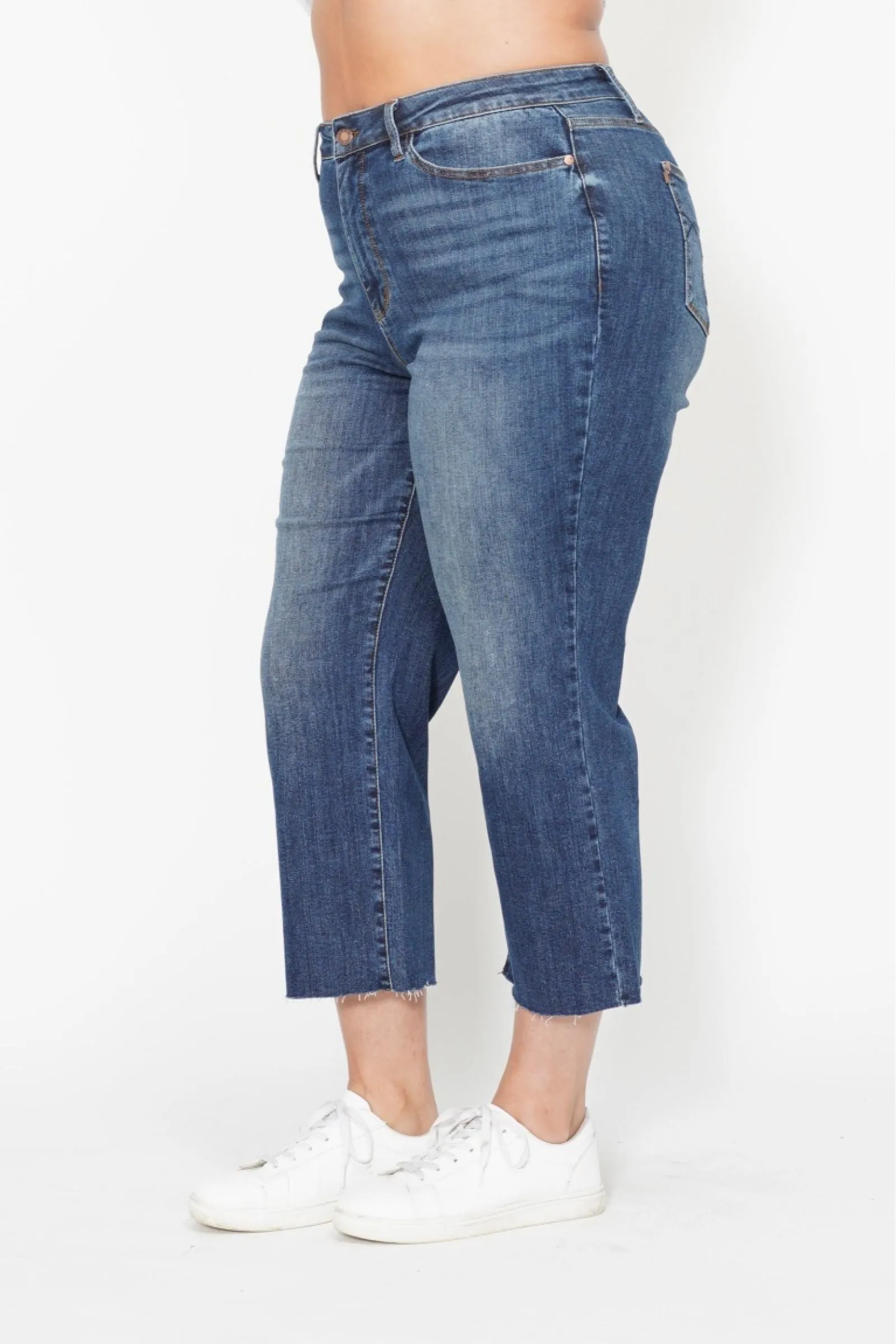 Kimi - Judy Blue HW Crop Wide Leg Jeans with W/Embroidery Pocket