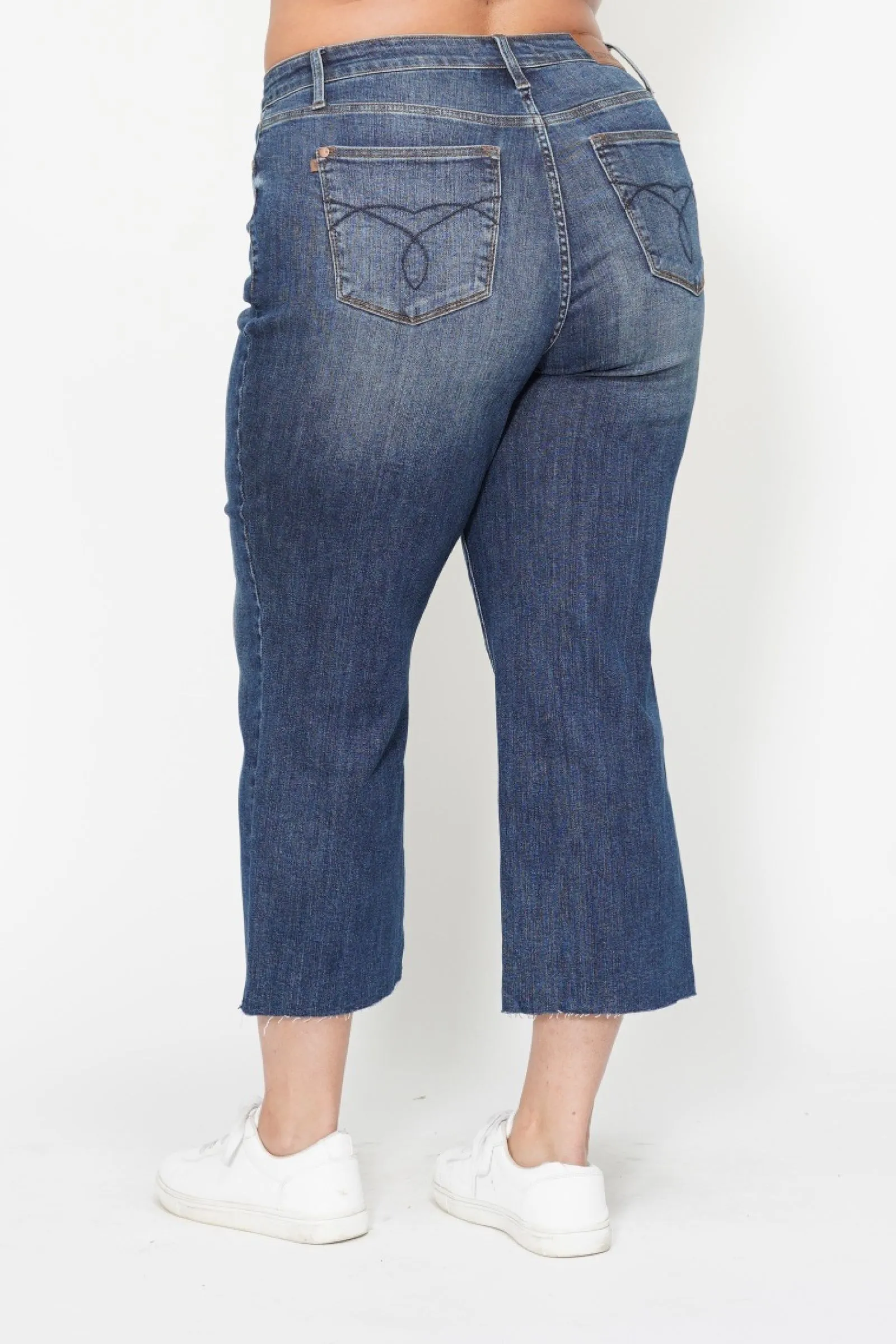 Kimi - Judy Blue HW Crop Wide Leg Jeans with W/Embroidery Pocket