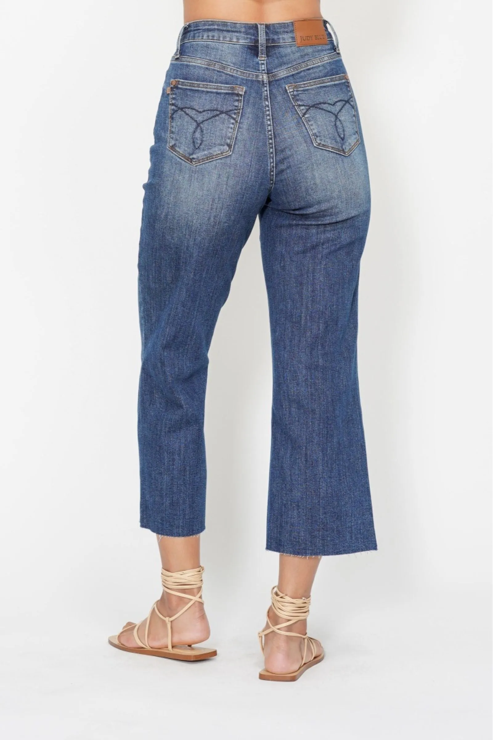 Kimi - Judy Blue HW Crop Wide Leg Jeans with W/Embroidery Pocket