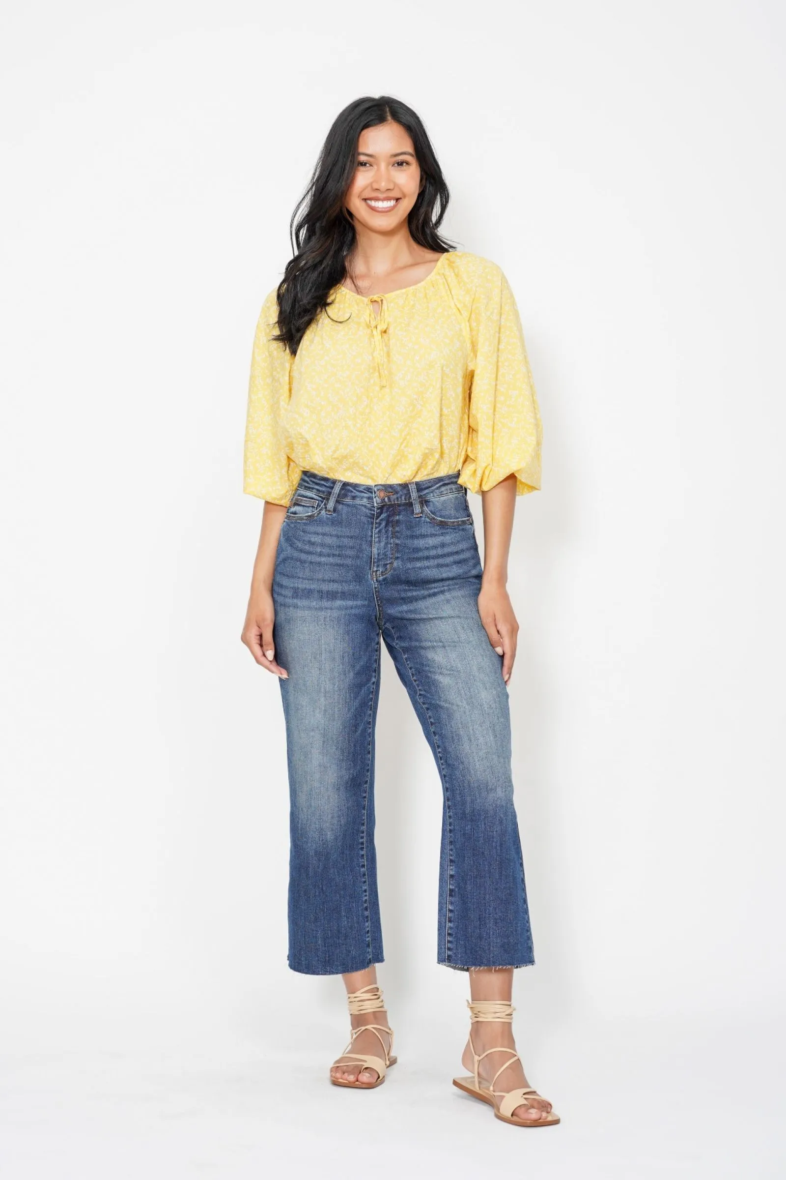 Kimi - Judy Blue HW Crop Wide Leg Jeans with W/Embroidery Pocket
