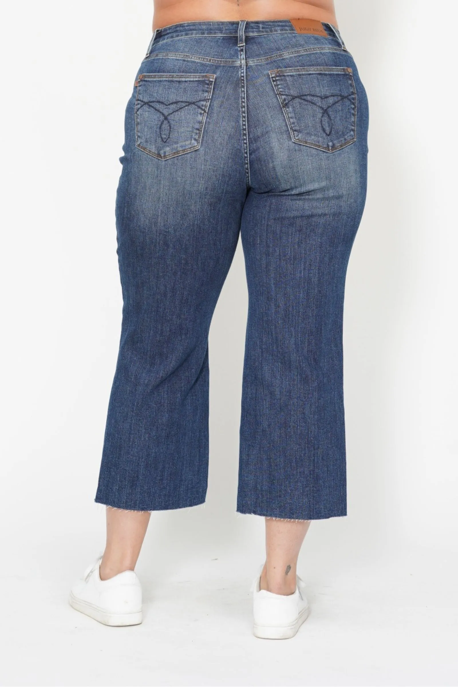 Kimi - Judy Blue HW Crop Wide Leg Jeans with W/Embroidery Pocket