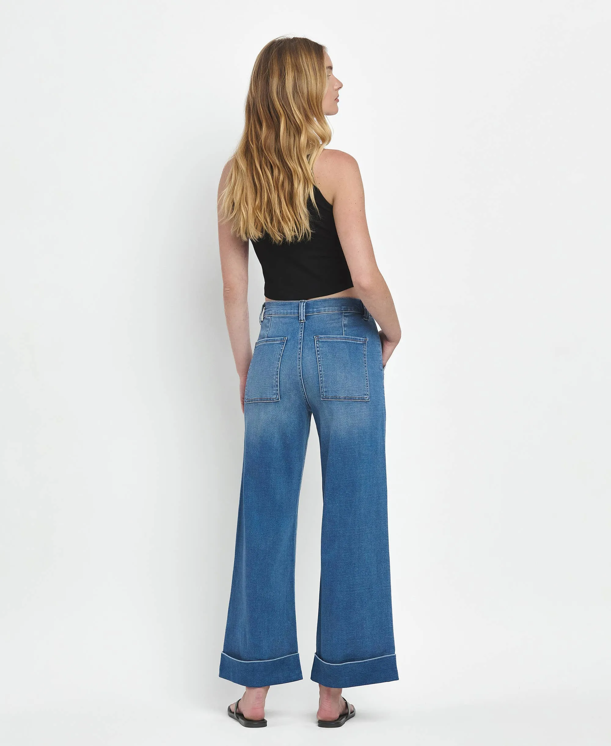 Kris High Rise Double Cuffed Baggy Wide Jeans
