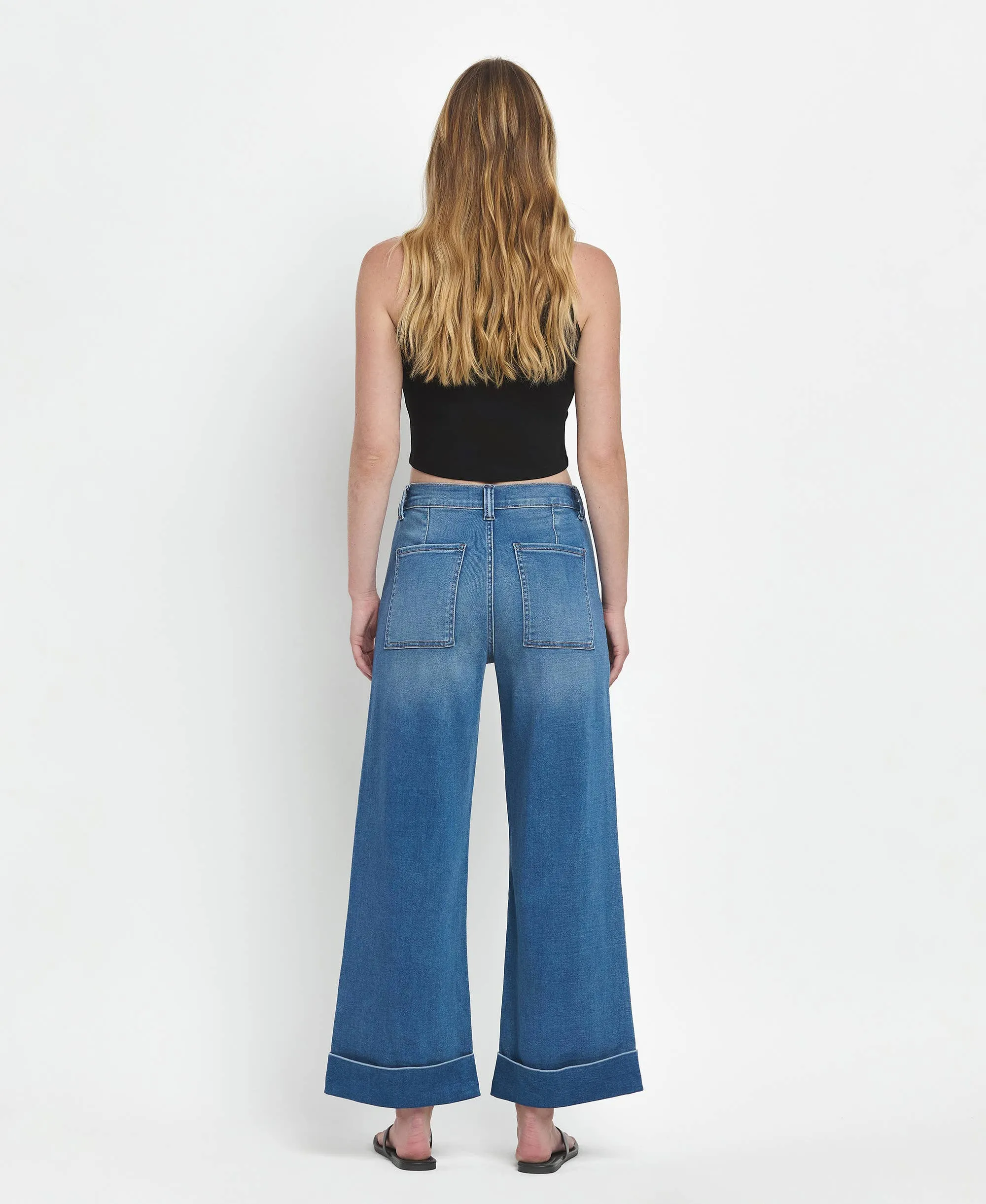Kris High Rise Double Cuffed Baggy Wide Jeans