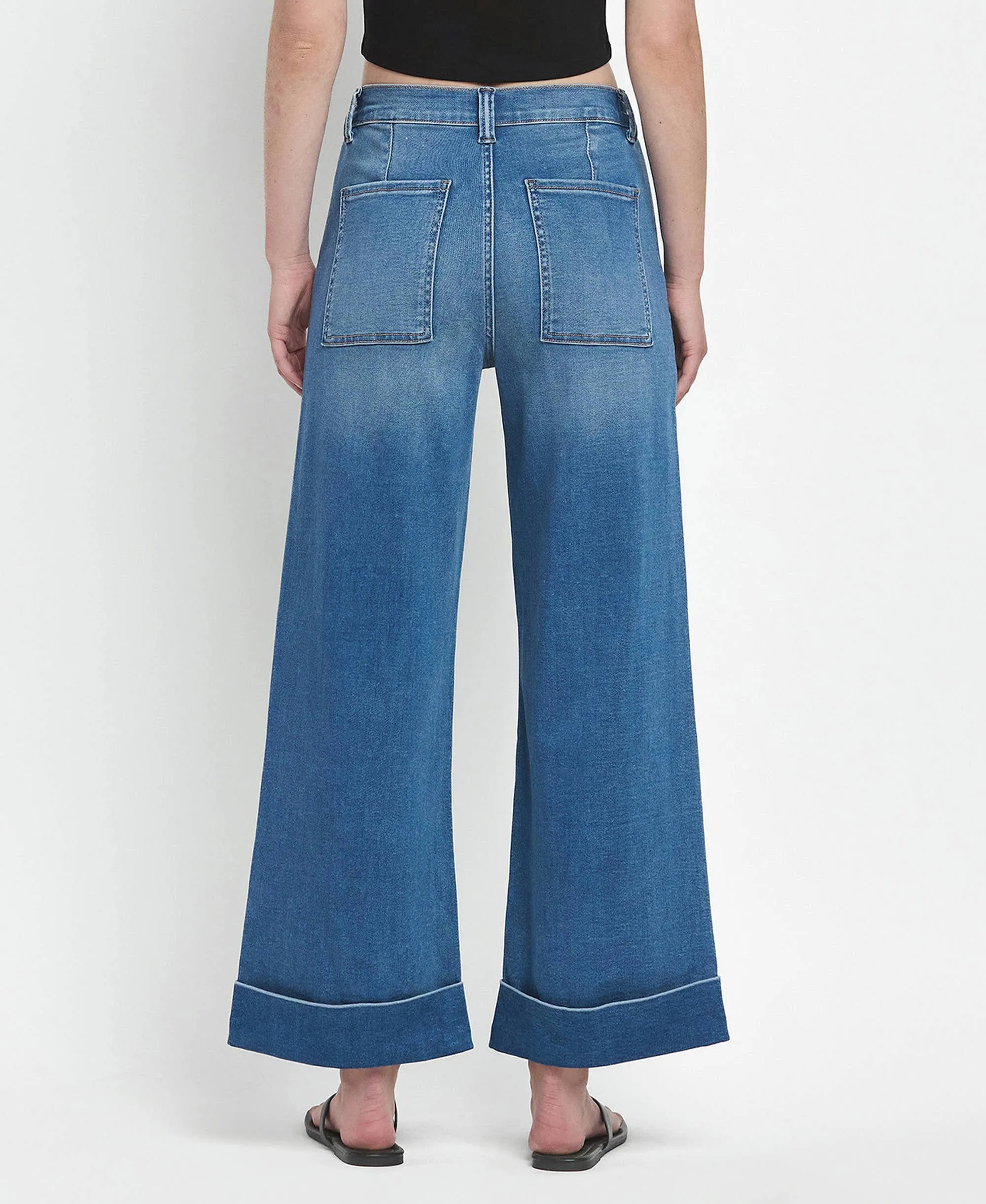 Kris High Rise Double Cuffed Baggy Wide Jeans