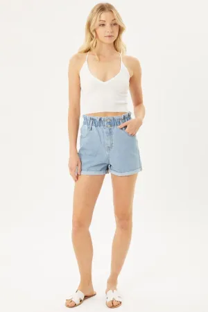 Love Tree Double Buttoned Paper Bag Waistband Denim Shorts