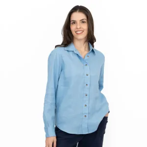 M&S Womens Oversized Mid Blue Pure Linen Collared Blouse