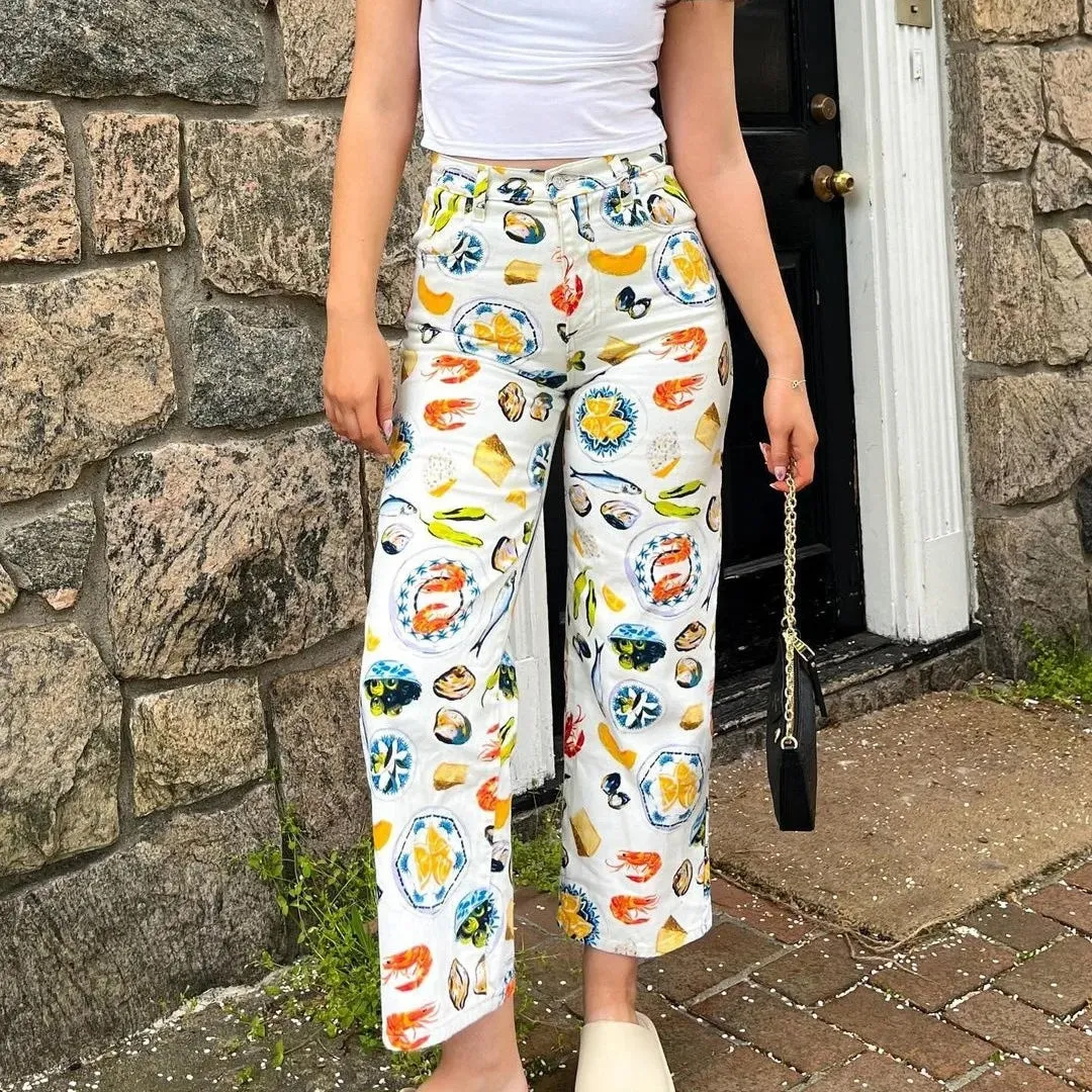 Marie Fun Graphic Print Cropped Casual Jeans