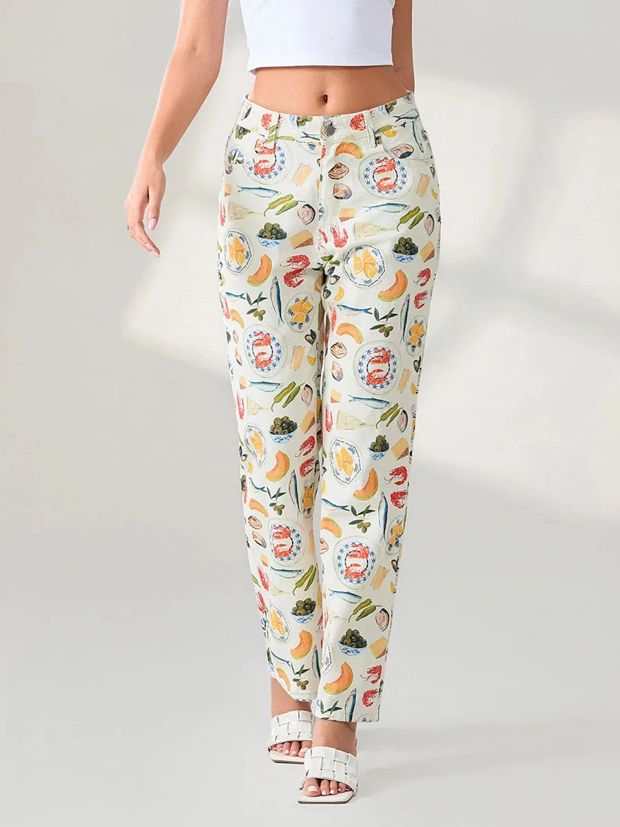 Marie Fun Graphic Print Cropped Casual Jeans