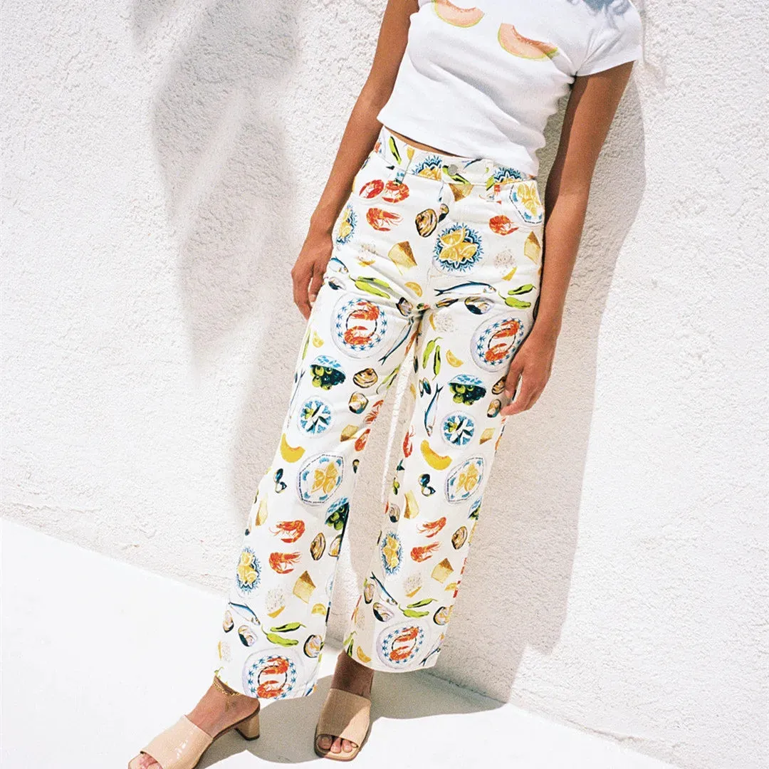 Marie Fun Graphic Print Cropped Casual Jeans