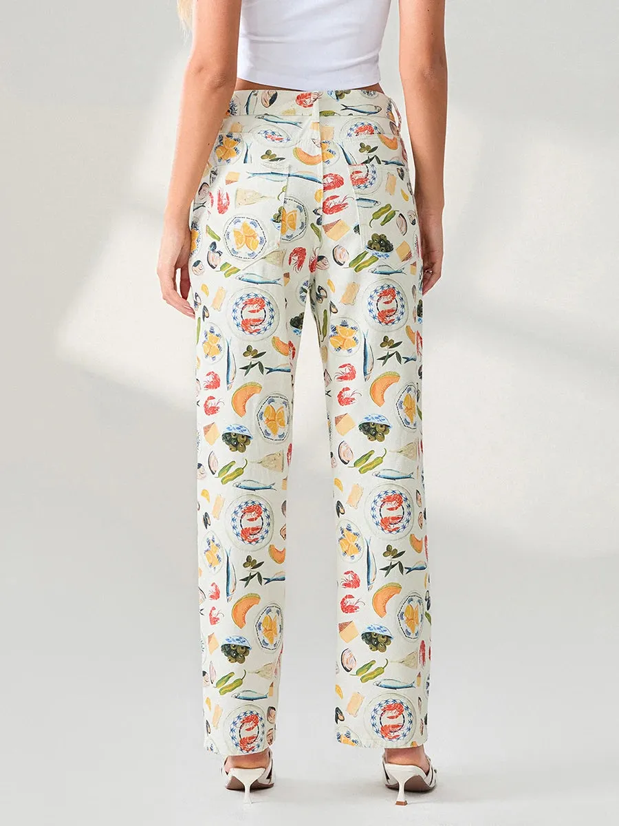 Marie Fun Graphic Print Cropped Casual Jeans