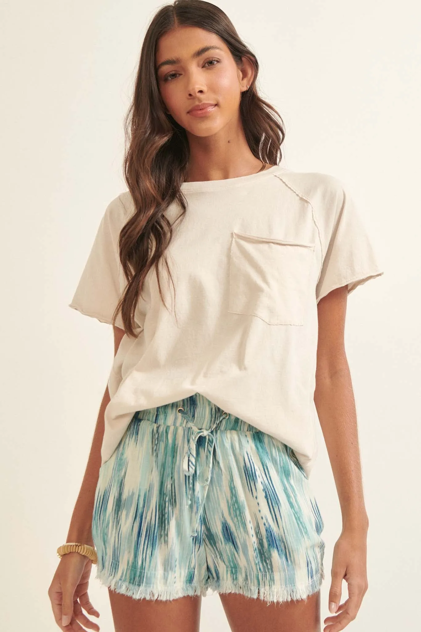 Ocean Breeze Abstract-Print Drawstring Shorts