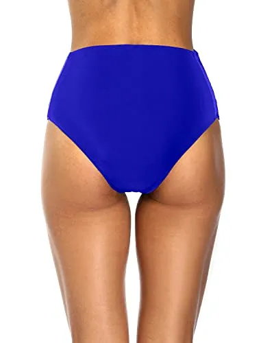 Retro High Waisted Bikini Bottom Strappy Side Full Coverage Swimsuit Bottom-Royal Blue