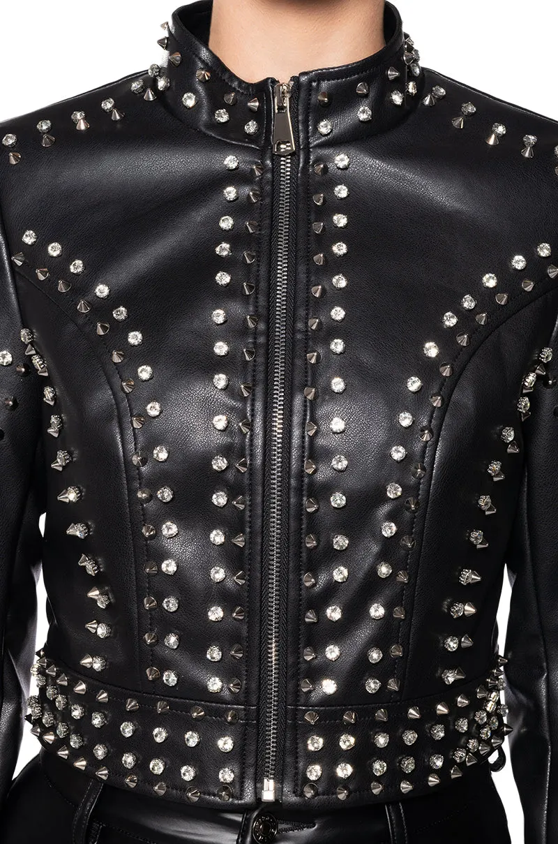 SILVIA-NEW-BLK CRYSTAL MOTO JACKET