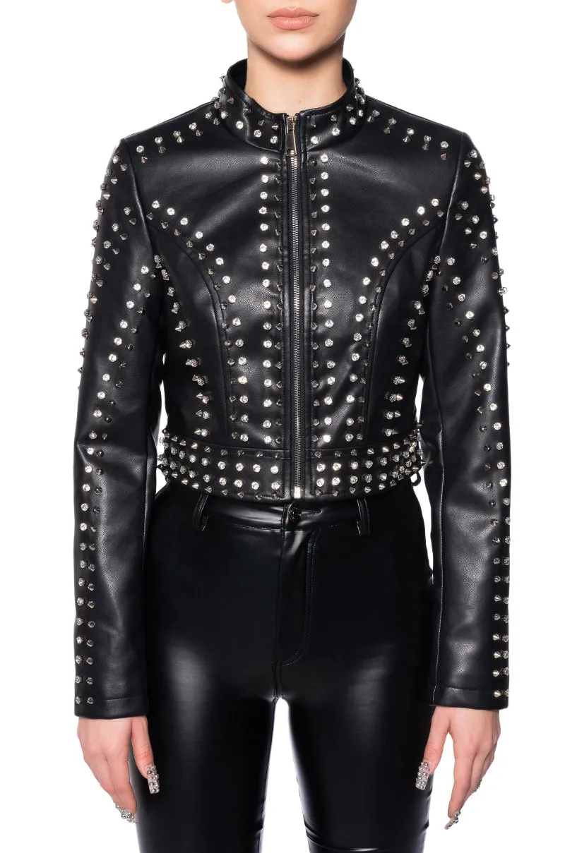 SILVIA-NEW-BLK CRYSTAL MOTO JACKET
