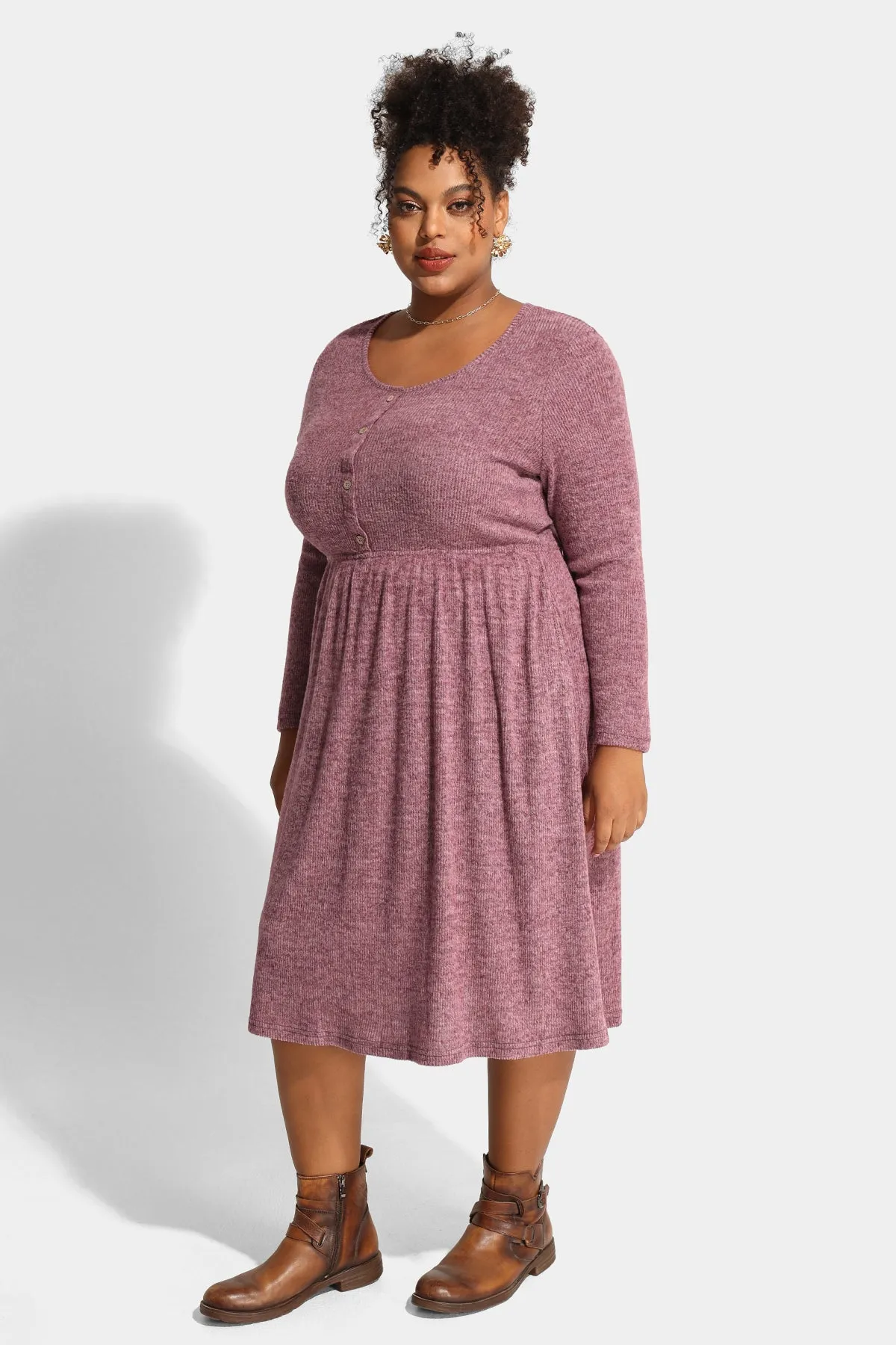 Solid Button Up A-line Pockets Midi Dress