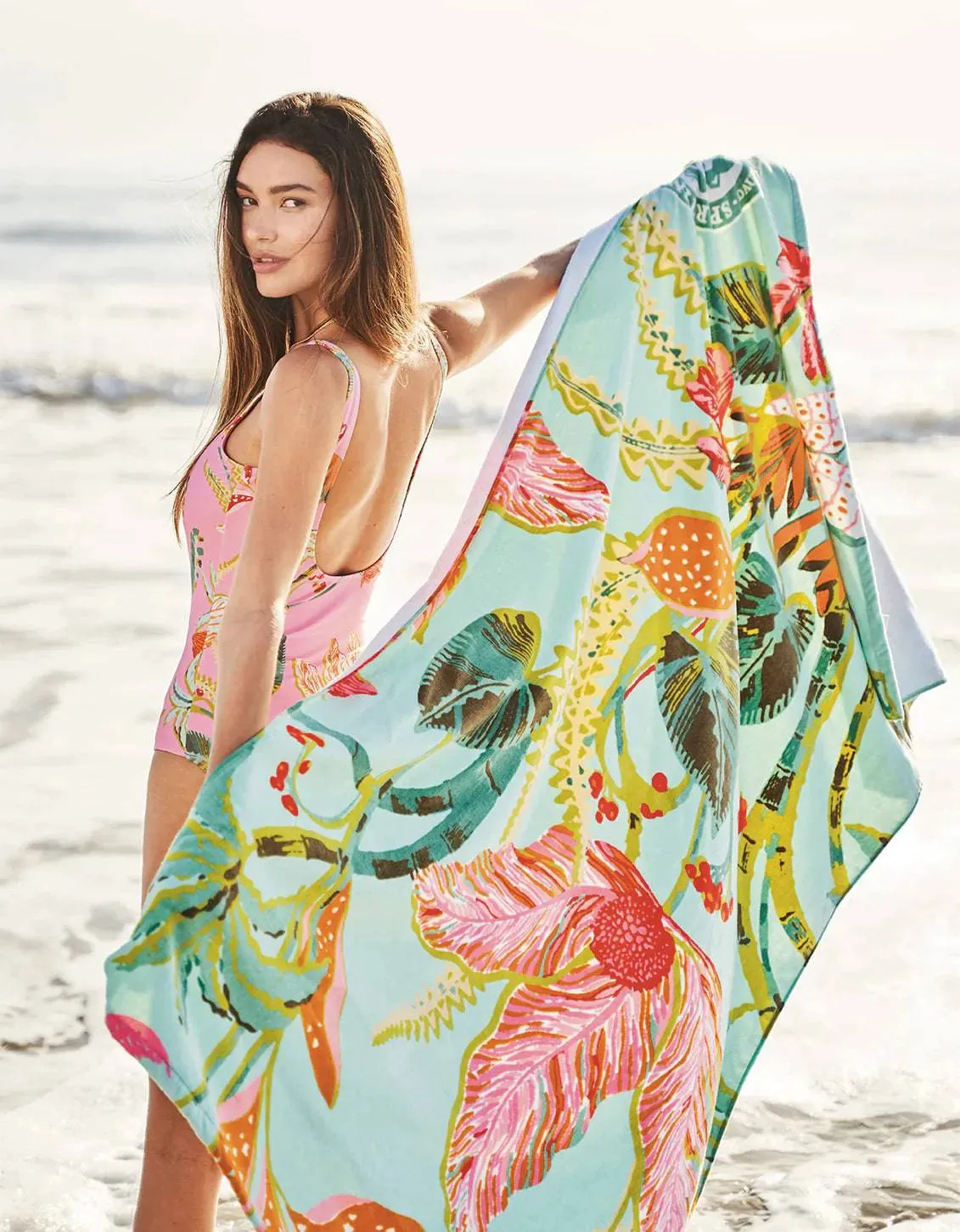 Spartina - Beach Towel - Queenie Tropical Floral Sea Foam