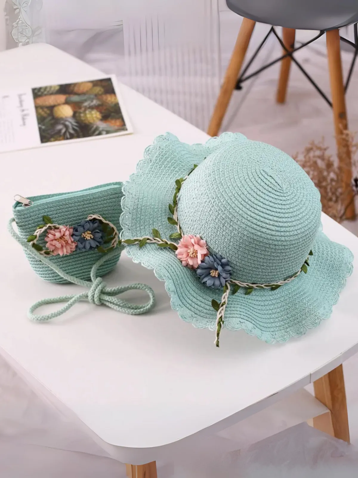 Summer's Here Floral Straw Hat Set