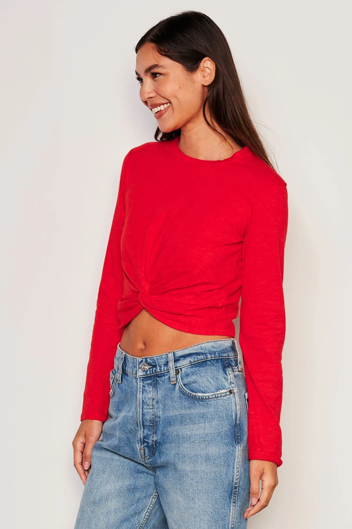 Sundry Long Sleeve Twist Tee in Flare Red