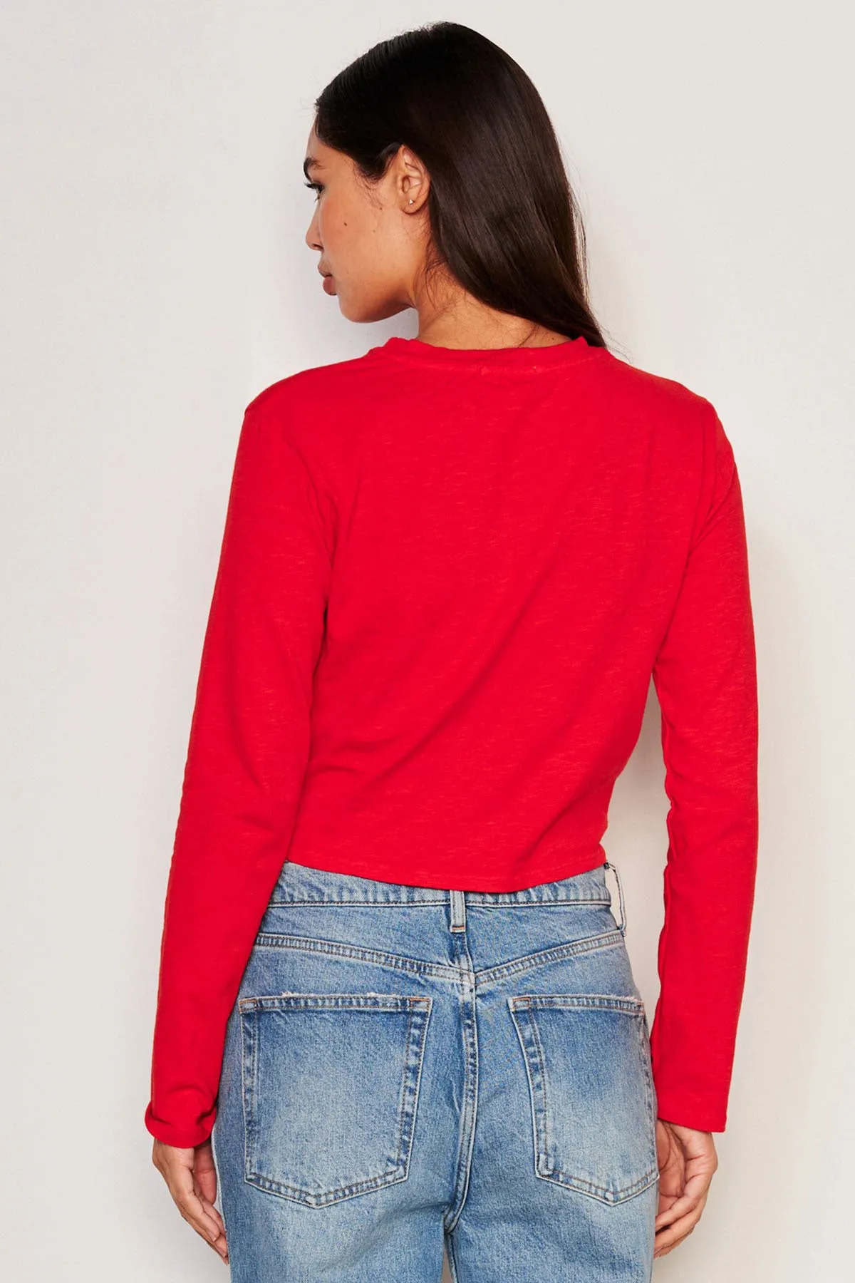 Sundry Long Sleeve Twist Tee in Flare Red
