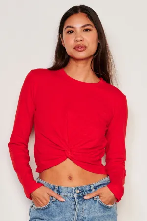 Sundry Long Sleeve Twist Tee in Flare Red