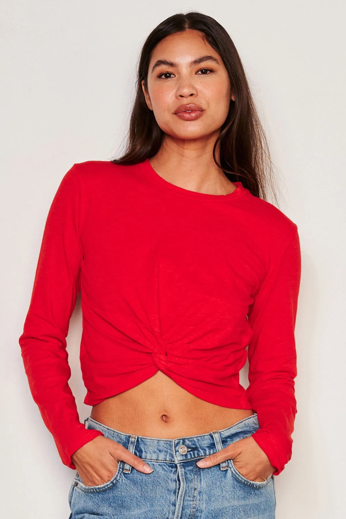 Sundry Long Sleeve Twist Tee in Flare Red