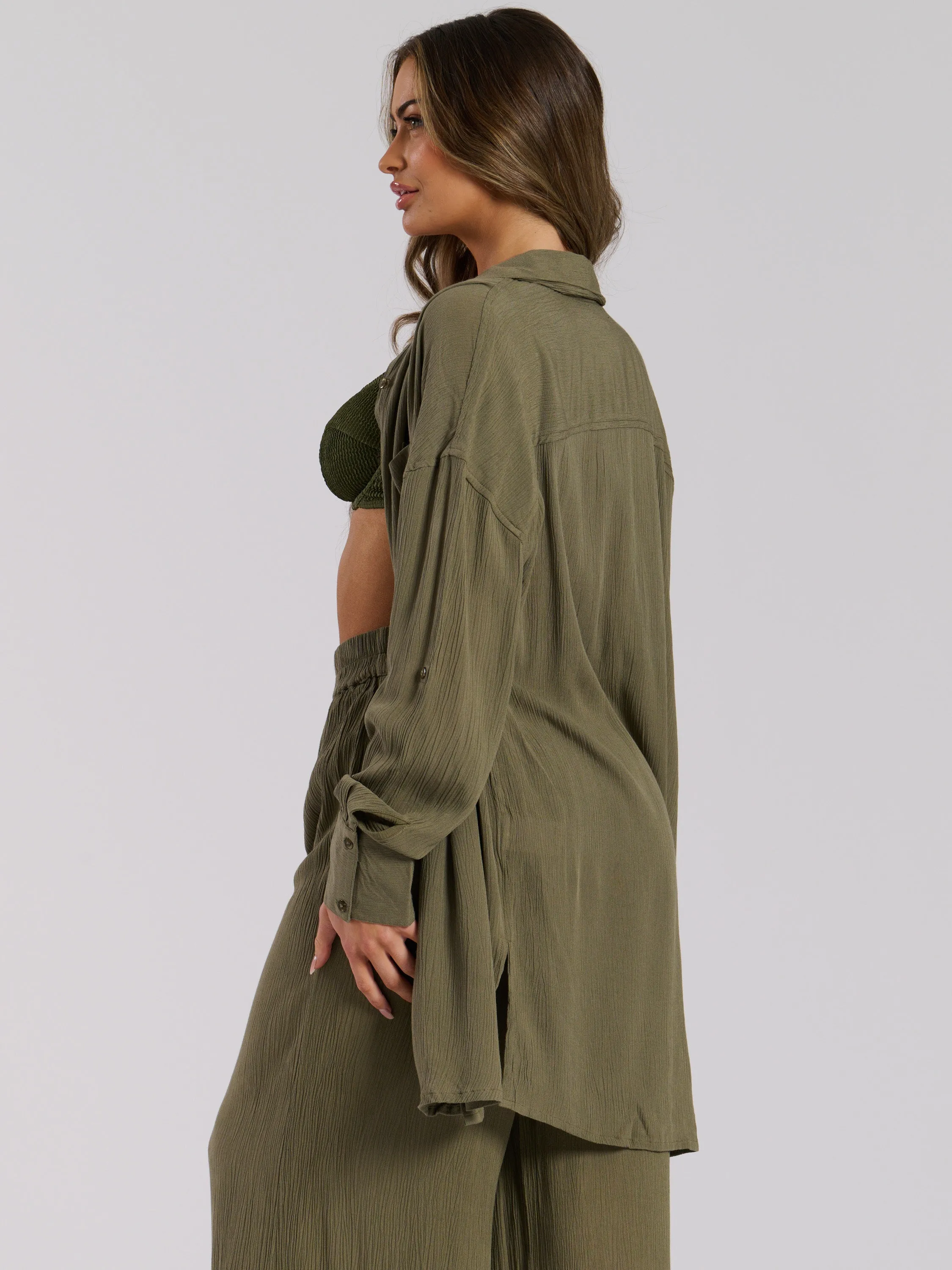 The 'Voyager' oversized lightweight beach shirt in khaki