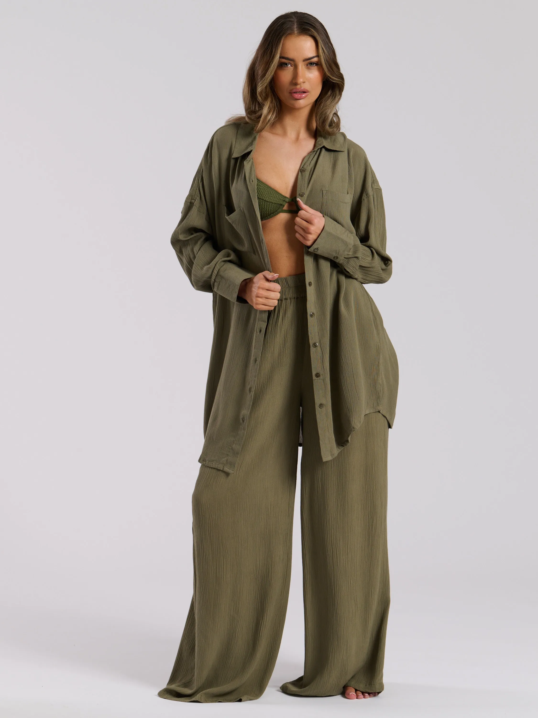 The 'Voyager' oversized lightweight beach shirt in khaki