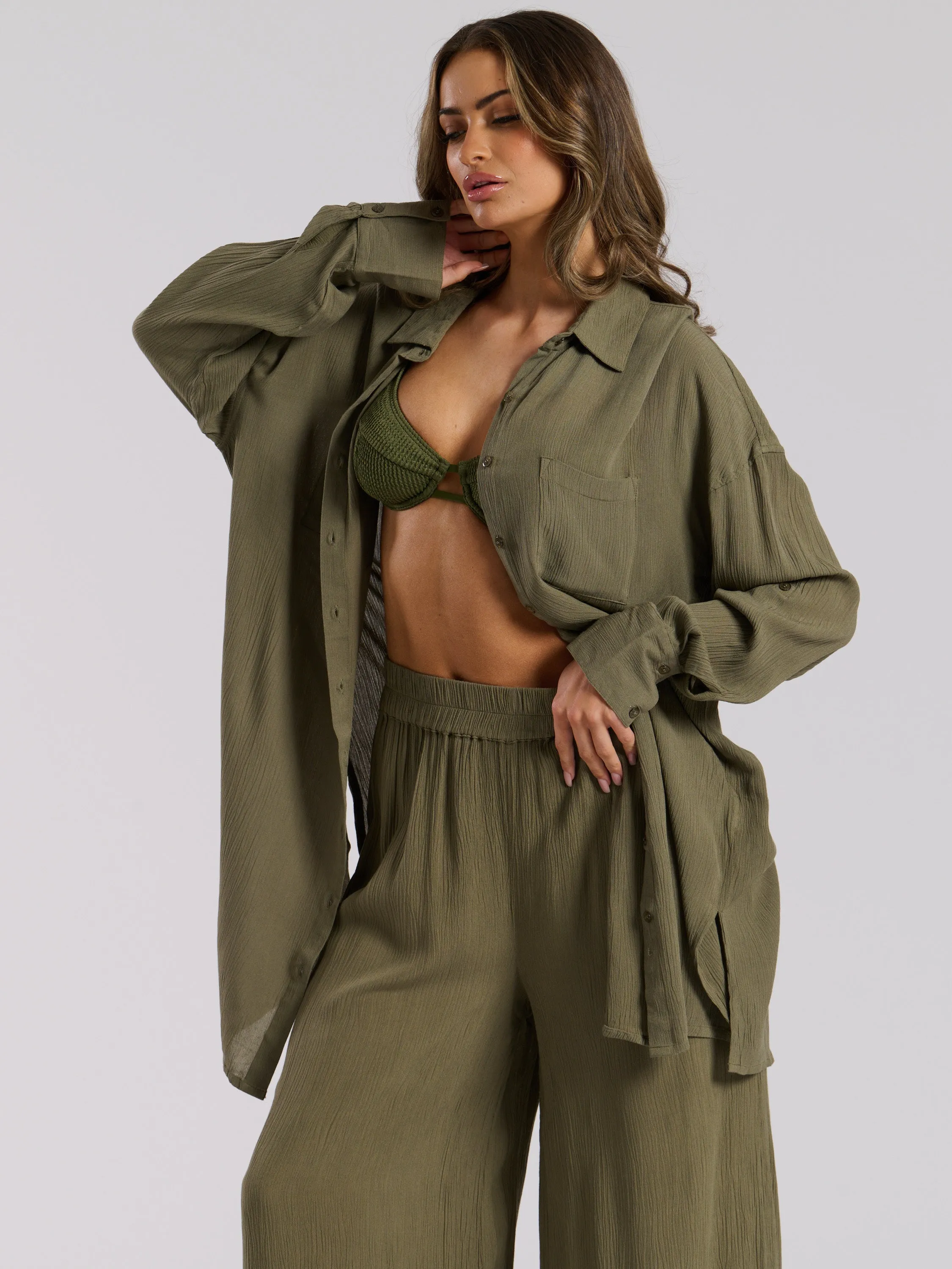 The 'Voyager' oversized lightweight beach shirt in khaki