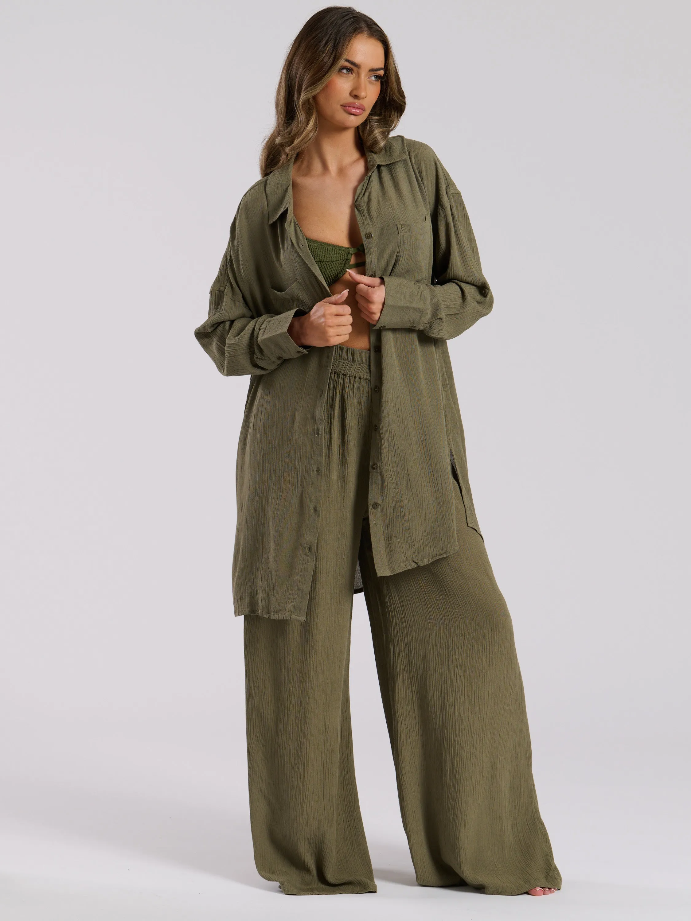 The 'Voyager' oversized lightweight beach shirt in khaki