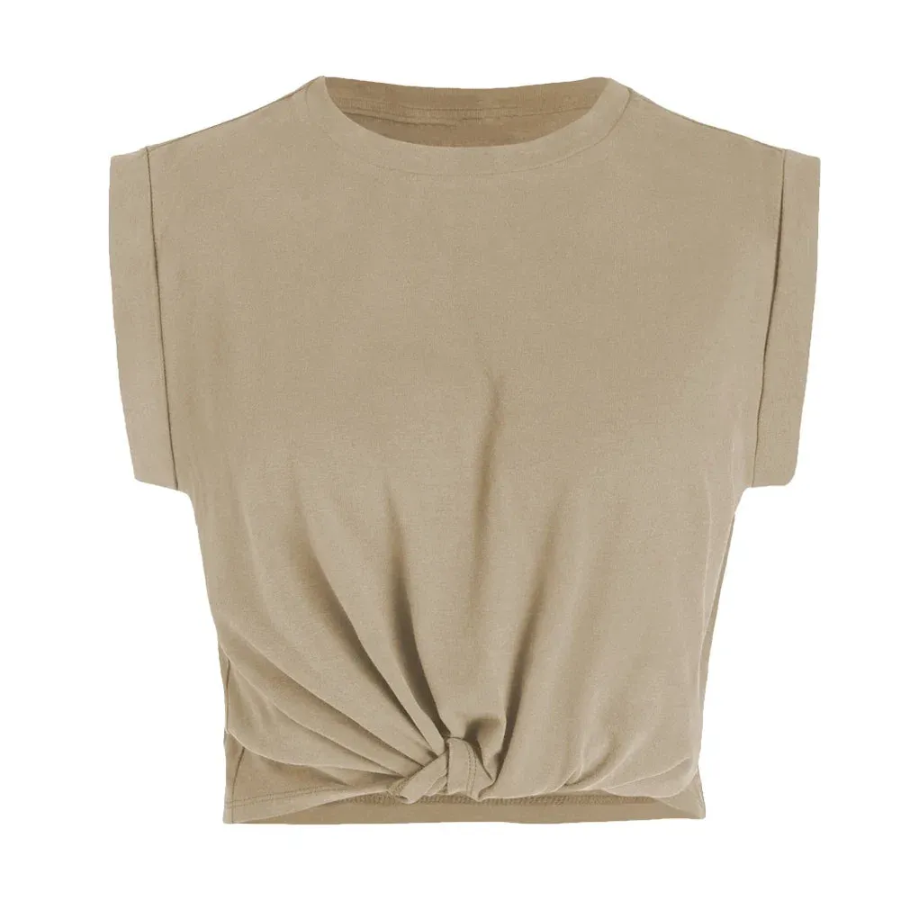 Tummy Knot Twist Cropped Solid Tee