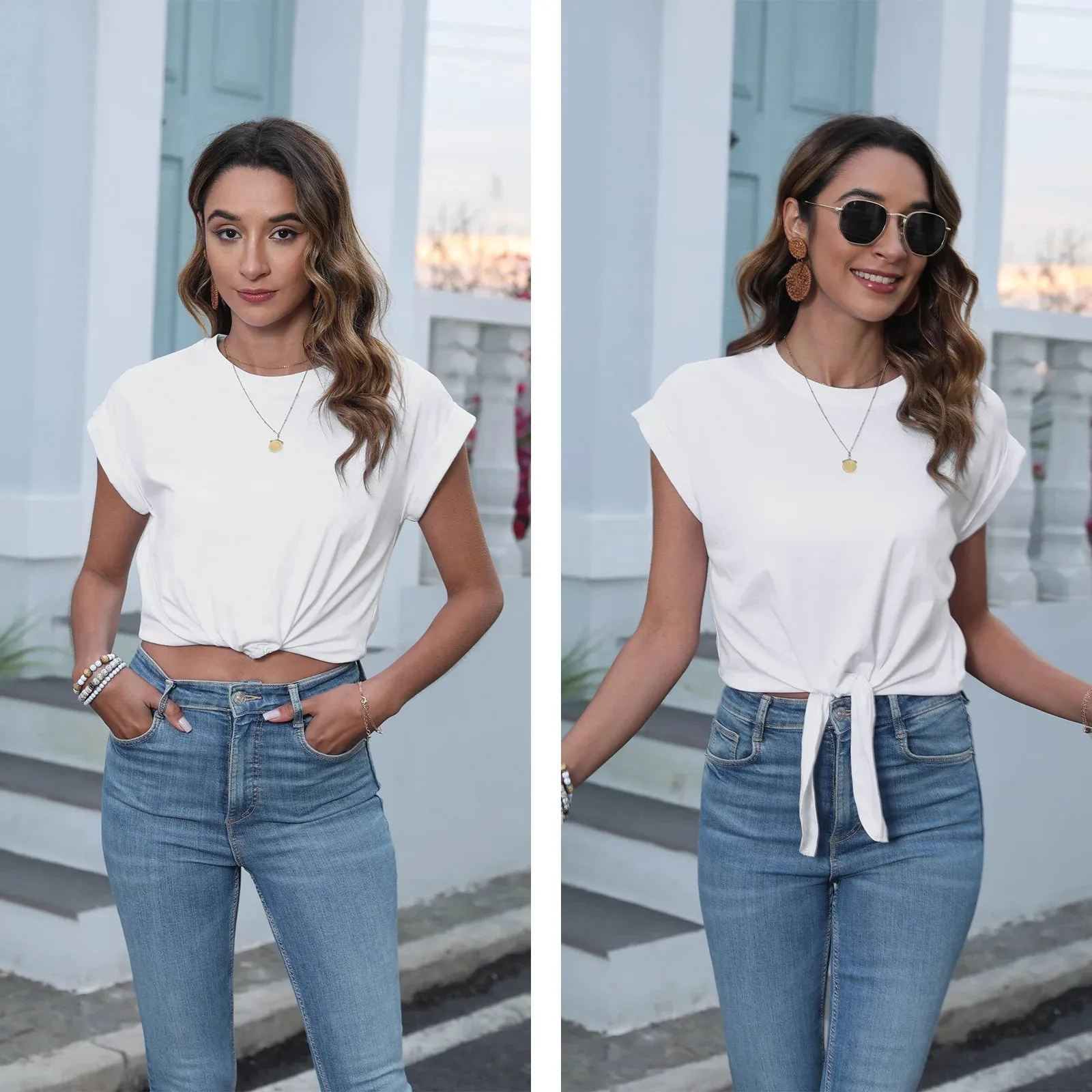 Tummy Knot Twist Cropped Solid Tee